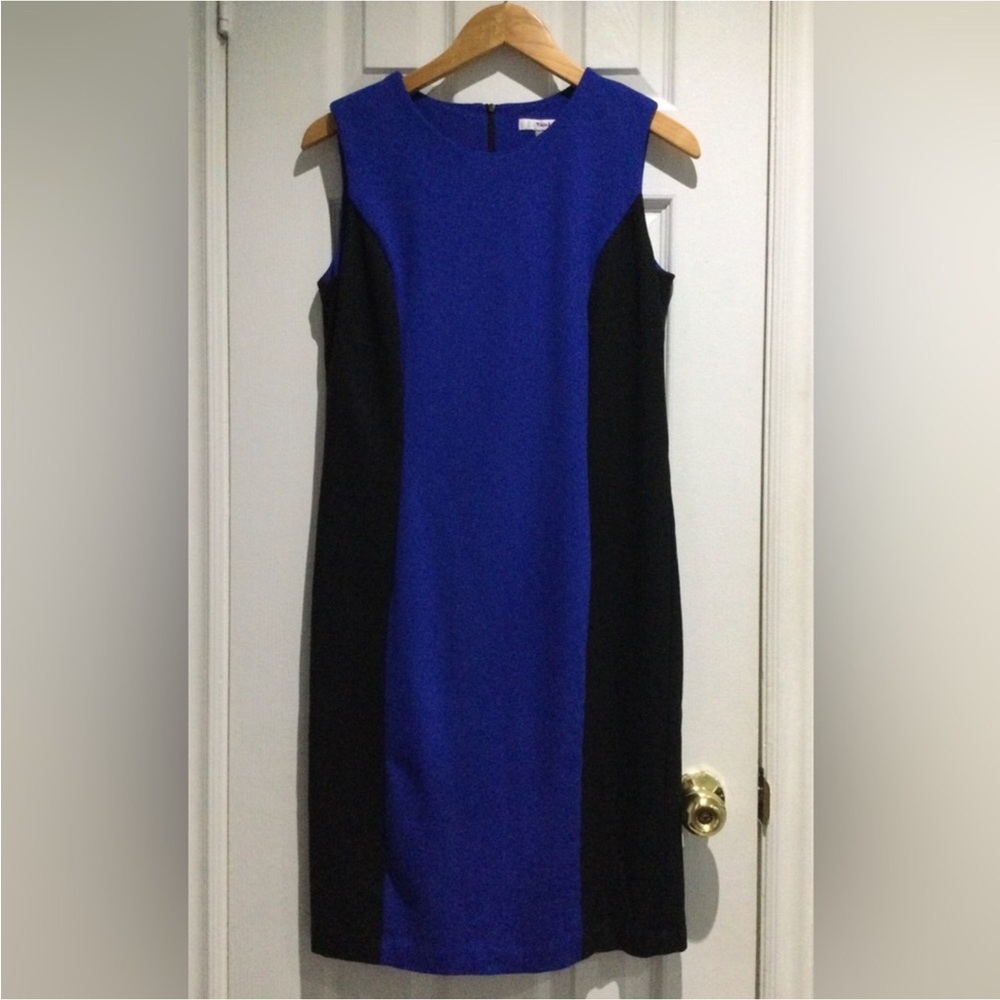 TanJay Royal Blue and Black Sleeveless Sheath Dress